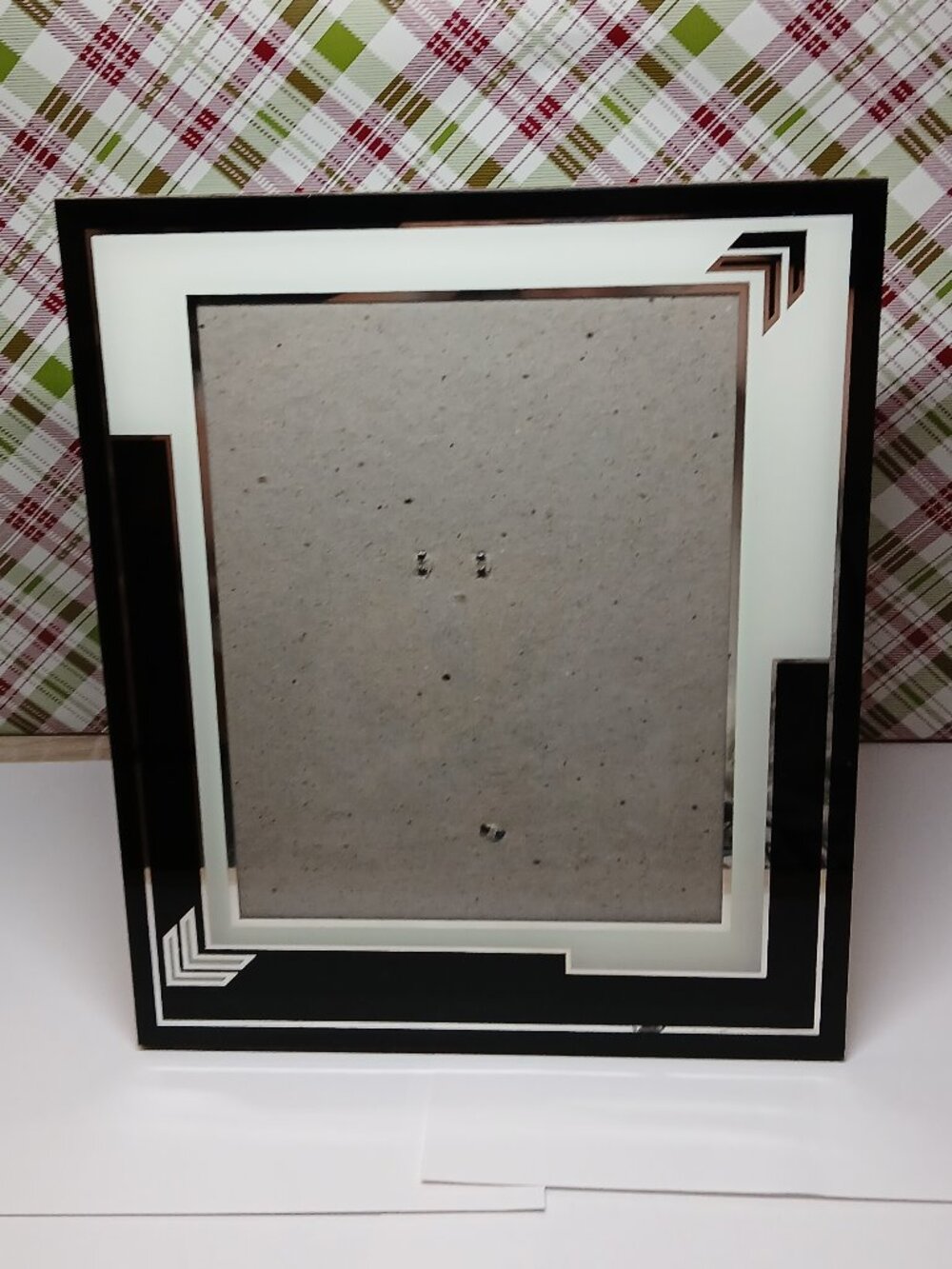 VINTAGE ART DECO STYLE BLACK, WHITE & SILVER REVERSE PAINTED GLASS PICTURE FRAME